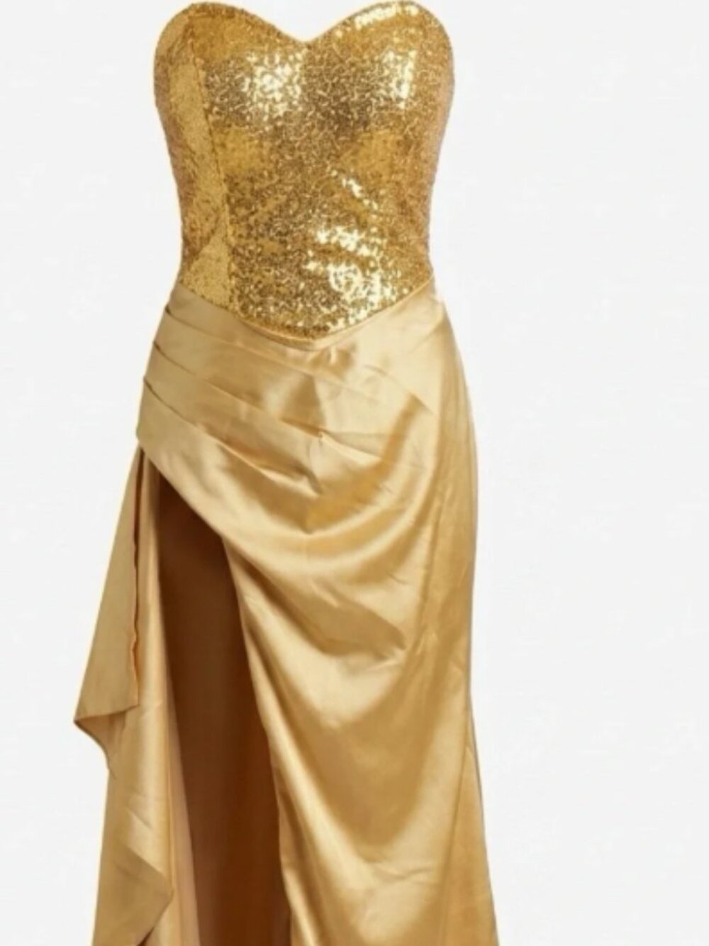 Gold Sequin Strapless Evening Gown